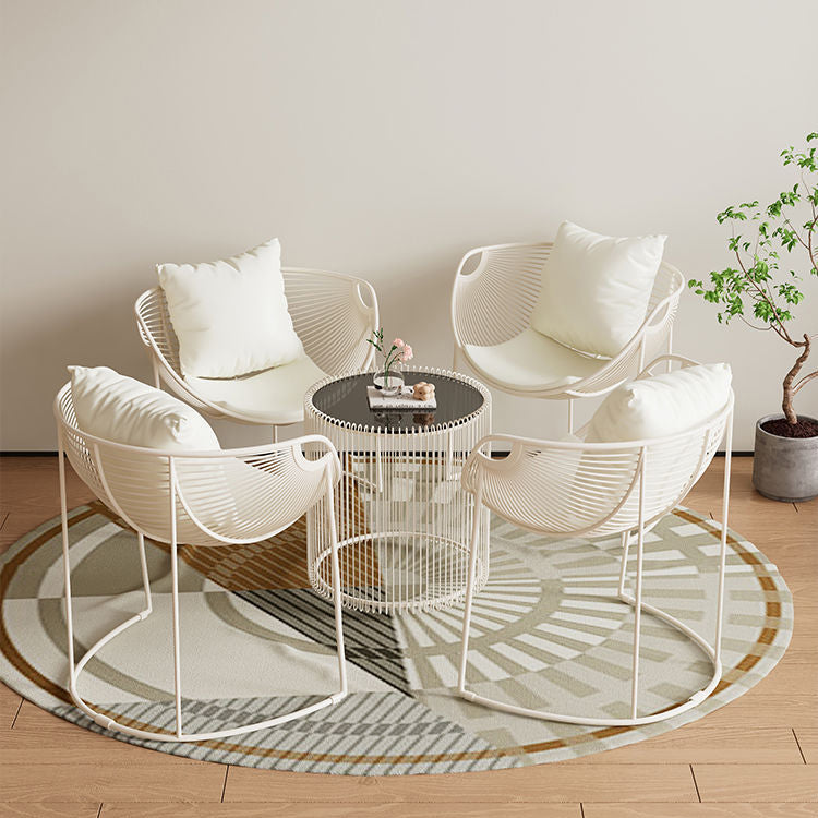 Contemporary Scandinavian Scalloped Iron Frame Hollow Dining Chair Backrest For Dining Room