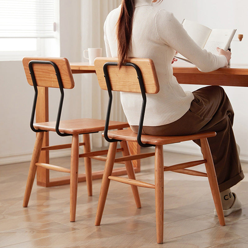 Traditional Japanese Square Solid Wood Frame Dining Chair Open Back Footrest For Dining Room