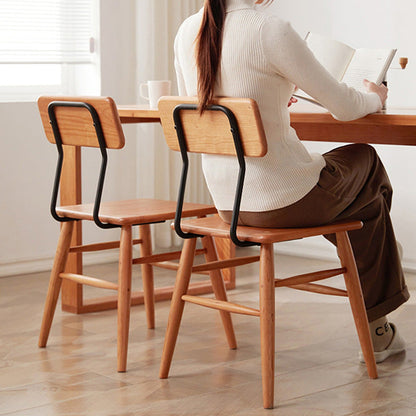 Traditional Japanese Square Solid Wood Frame Dining Chair Open Back Footrest For Dining Room