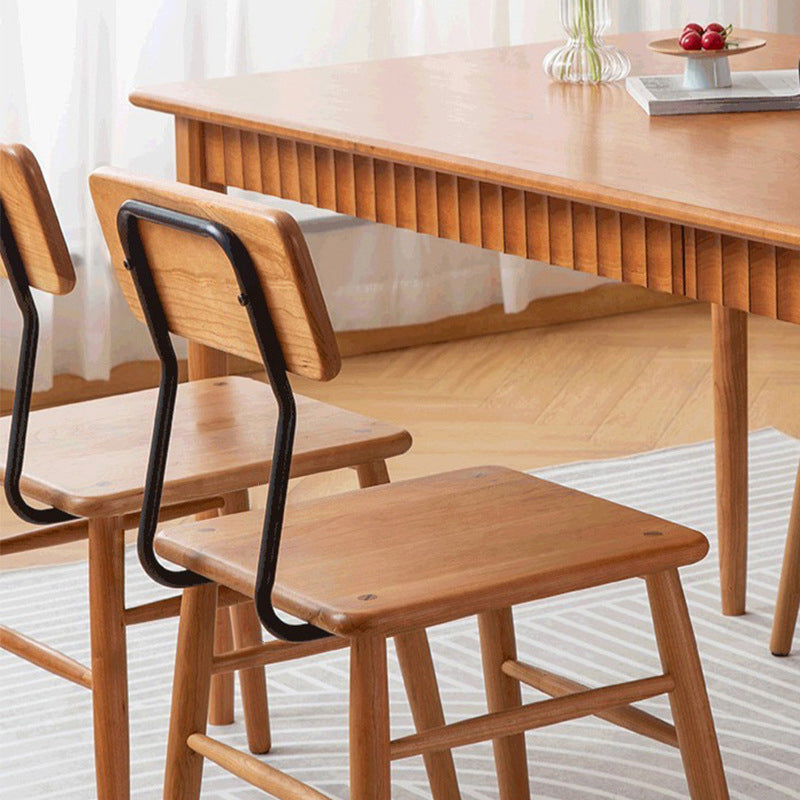 Traditional Japanese Square Solid Wood Frame Dining Chair Open Back Footrest For Dining Room