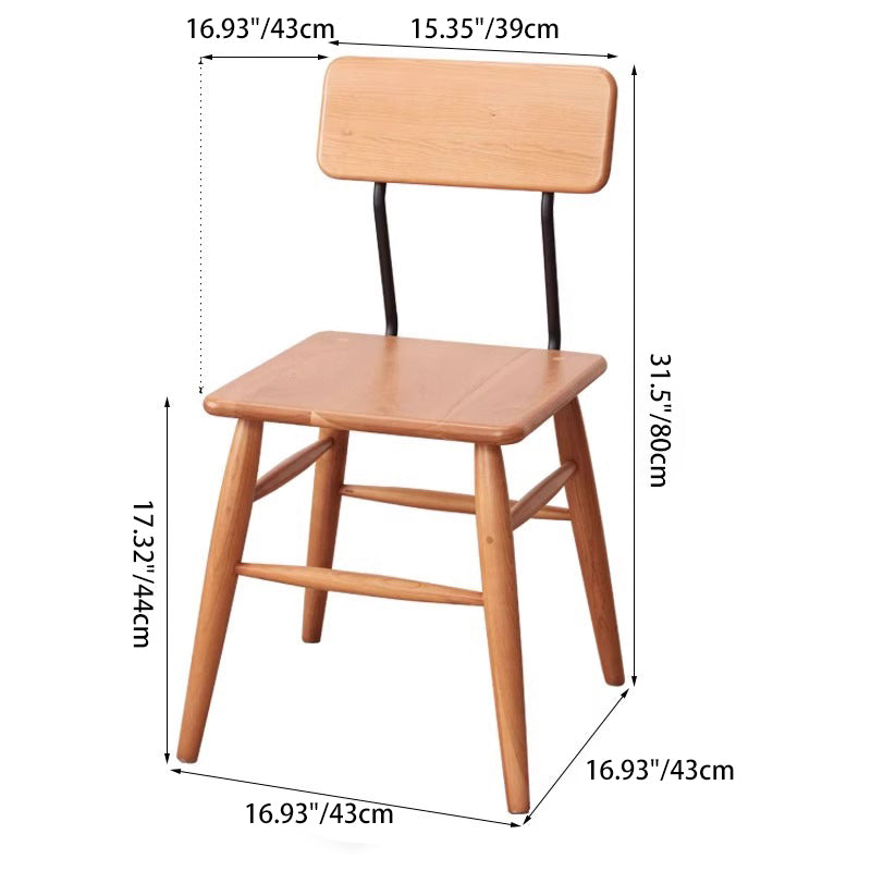 Traditional Japanese Square Solid Wood Frame Dining Chair Open Back Footrest For Dining Room