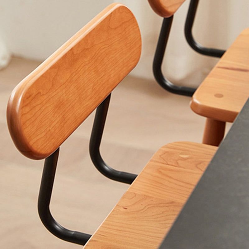 Traditional Japanese Square Solid Wood Frame Dining Chair Open Back Footrest For Dining Room