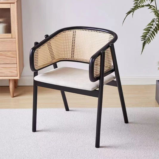 Traditional Japanese Square Solid Wood Dining Chair Rattan Weaving Backrest For Dining Room