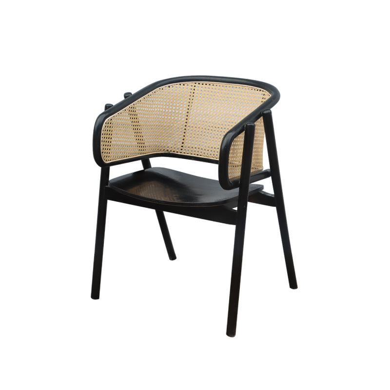 Traditional Japanese Square Solid Wood Dining Chair Rattan Weaving Backrest For Dining Room