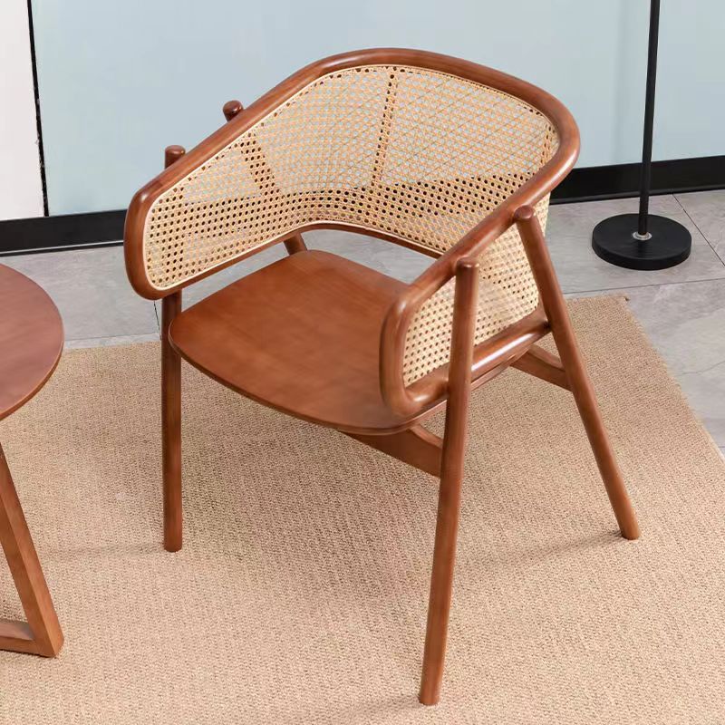 Traditional Japanese Square Solid Wood Dining Chair Rattan Weaving Backrest For Dining Room
