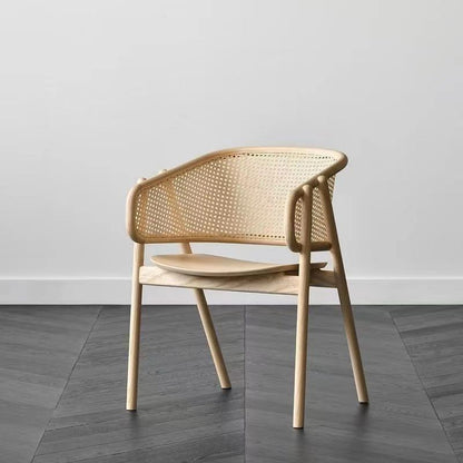 Traditional Japanese Square Solid Wood Dining Chair Rattan Weaving Backrest For Dining Room