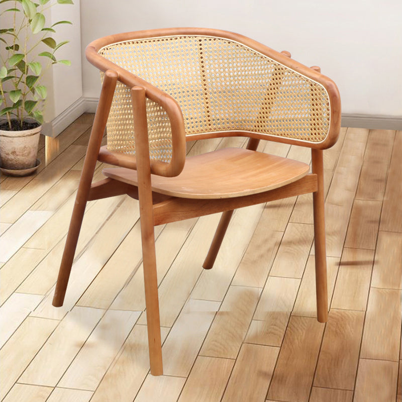 Traditional Japanese Square Solid Wood Dining Chair Rattan Weaving Backrest For Dining Room
