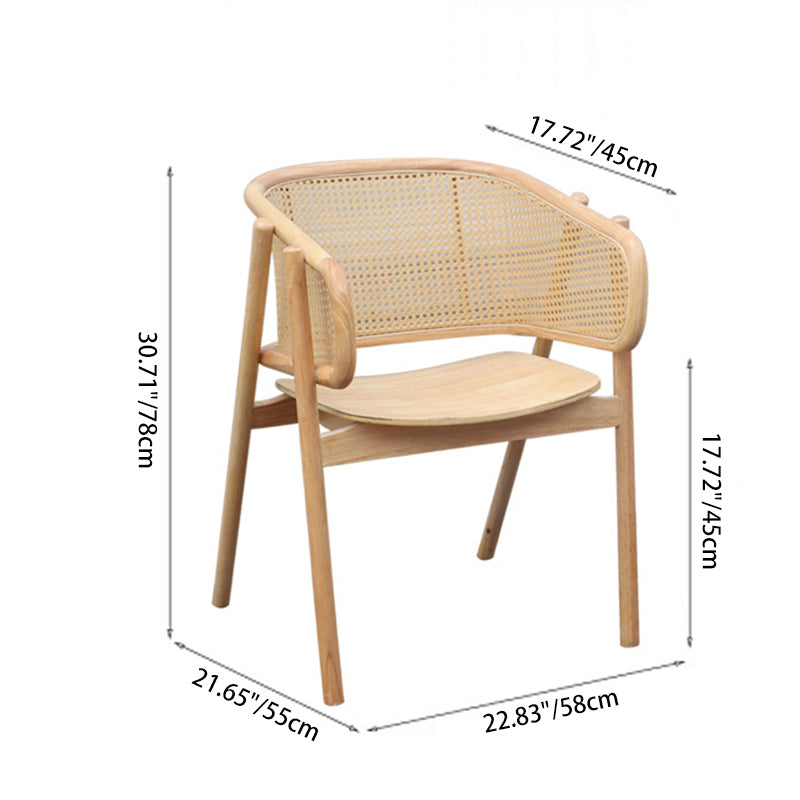 Traditional Japanese Square Solid Wood Dining Chair Rattan Weaving Backrest For Dining Room