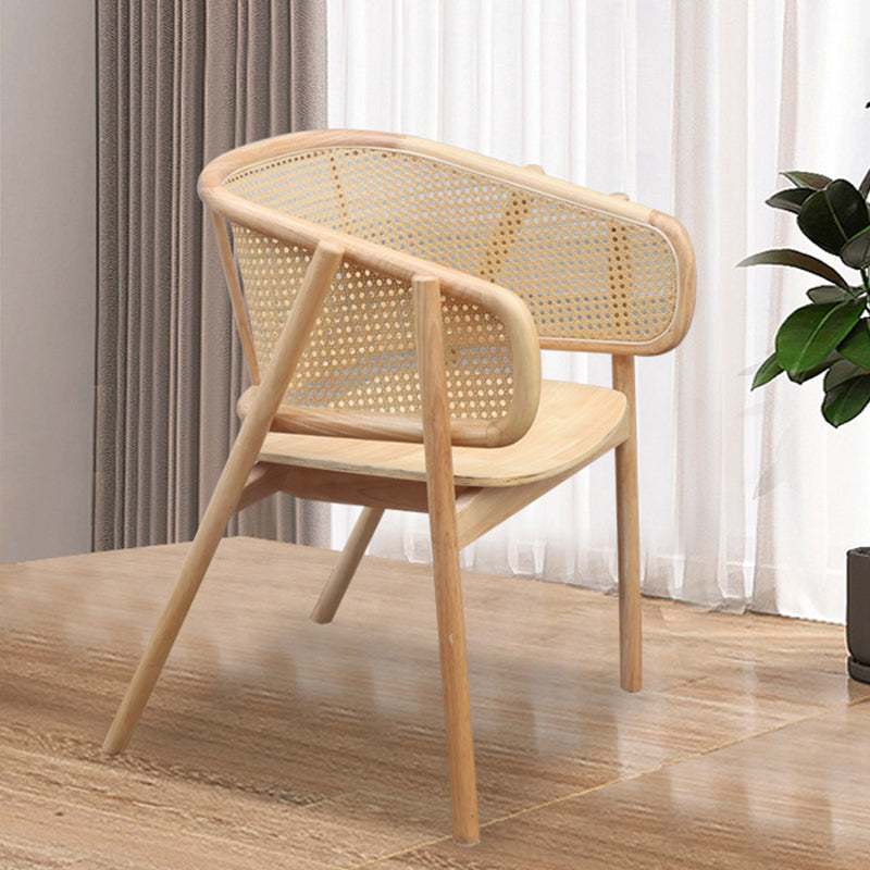 Traditional Japanese Square Solid Wood Dining Chair Rattan Weaving Backrest For Dining Room