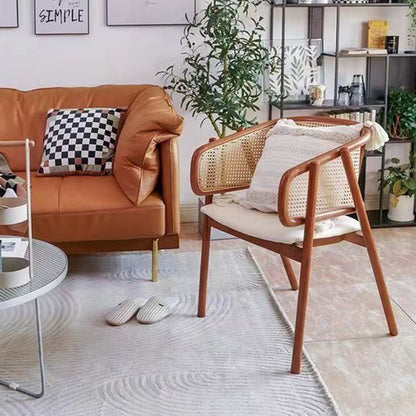 Traditional Japanese Square Solid Wood Dining Chair Rattan Weaving Backrest For Dining Room