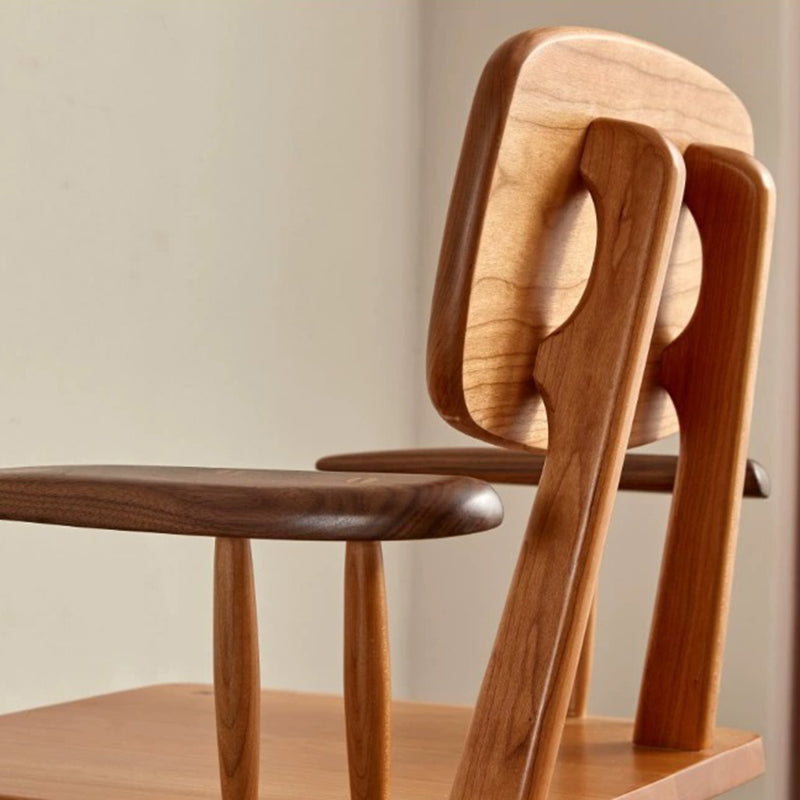 Traditional Japanese Square Solid Wood Dining Chair Armrest Footrest For Dining Room