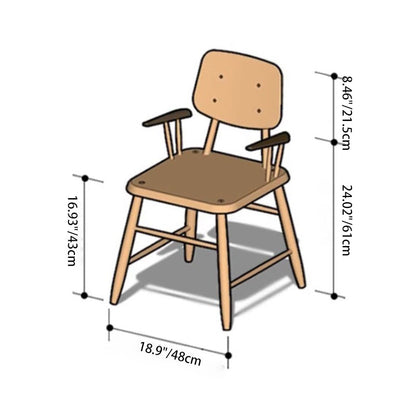 Traditional Japanese Square Solid Wood Dining Chair Armrest Footrest For Dining Room