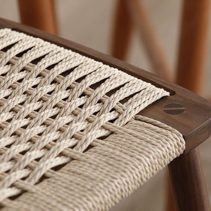 Traditional Japanese Square Braided Rope Seat Solid Wood Dining Chair Footrest For Dining Room