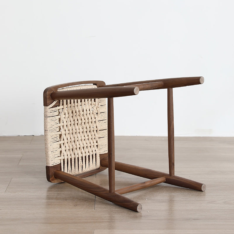 Traditional Japanese Square Braided Rope Seat Solid Wood Dining Chair Footrest For Dining Room