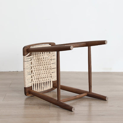 Traditional Japanese Square Braided Rope Seat Solid Wood Dining Chair Footrest For Dining Room