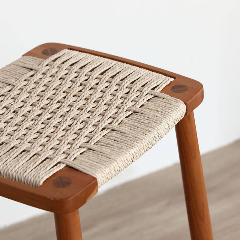 Traditional Japanese Square Braided Rope Seat Solid Wood Dining Chair Footrest For Dining Room