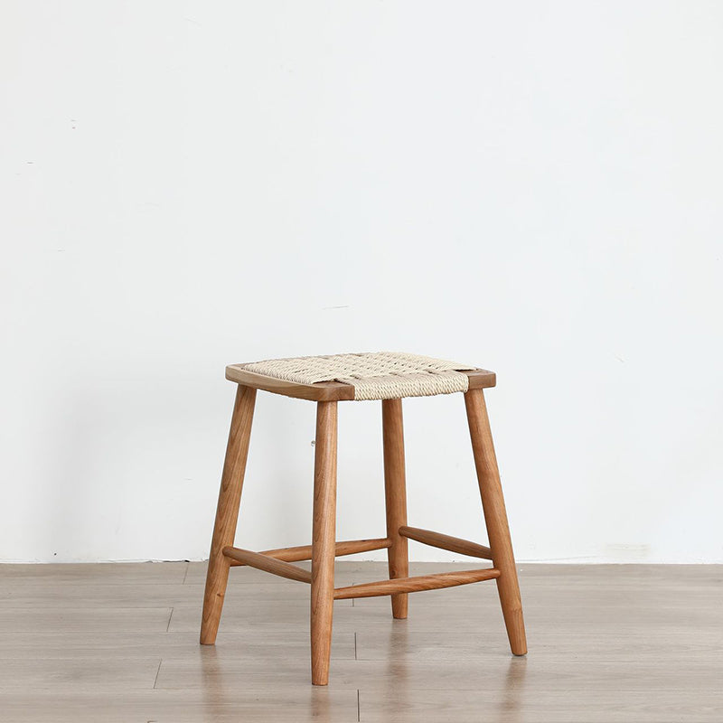 Traditional Japanese Square Braided Rope Seat Solid Wood Dining Chair Footrest For Dining Room