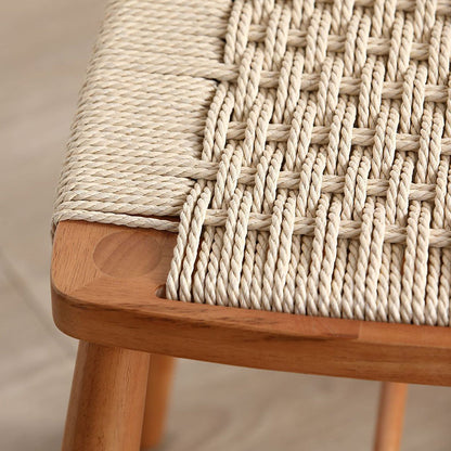 Traditional Japanese Square Braided Rope Seat Solid Wood Dining Chair Footrest For Dining Room