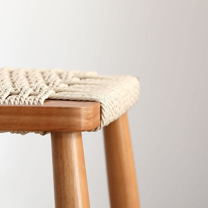 Traditional Japanese Square Braided Rope Seat Solid Wood Dining Chair Footrest For Dining Room