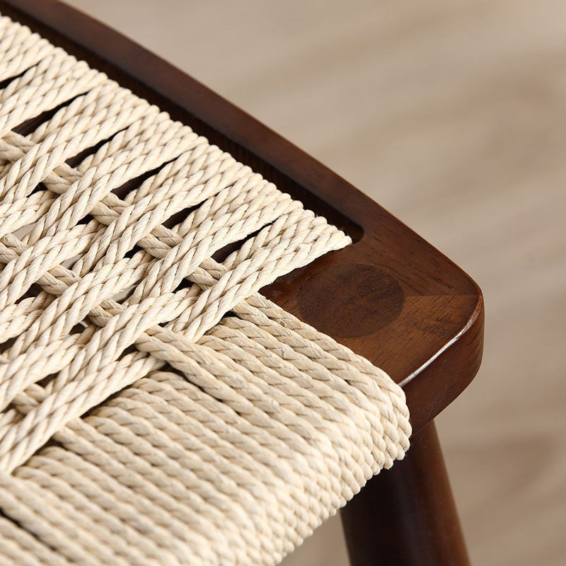Traditional Japanese Square Braided Rope Seat Solid Wood Dining Chair Footrest For Dining Room