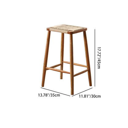 Traditional Japanese Square Braided Rope Seat Solid Wood Dining Chair Footrest For Dining Room