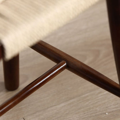 Traditional Japanese Square Braided Rope Seat Solid Wood Dining Chair Footrest For Dining Room