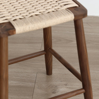 Traditional Japanese Square Braided Rope Seat Solid Wood Dining Chair Footrest For Dining Room