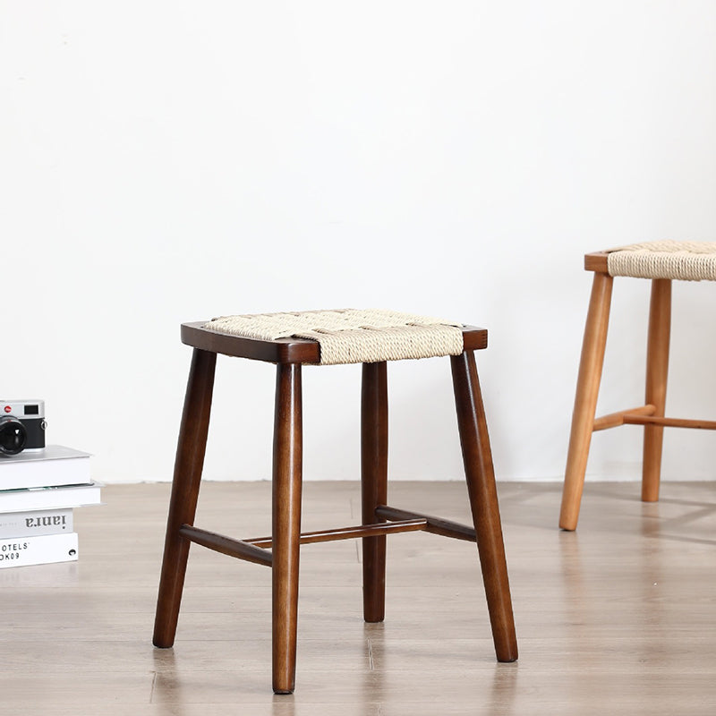 Traditional Japanese Square Braided Rope Seat Solid Wood Dining Chair Footrest For Dining Room