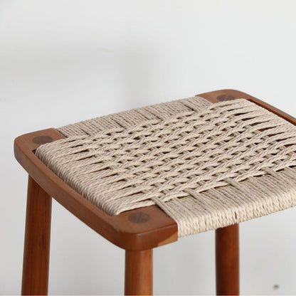 Traditional Japanese Square Braided Rope Seat Solid Wood Dining Chair Footrest For Dining Room