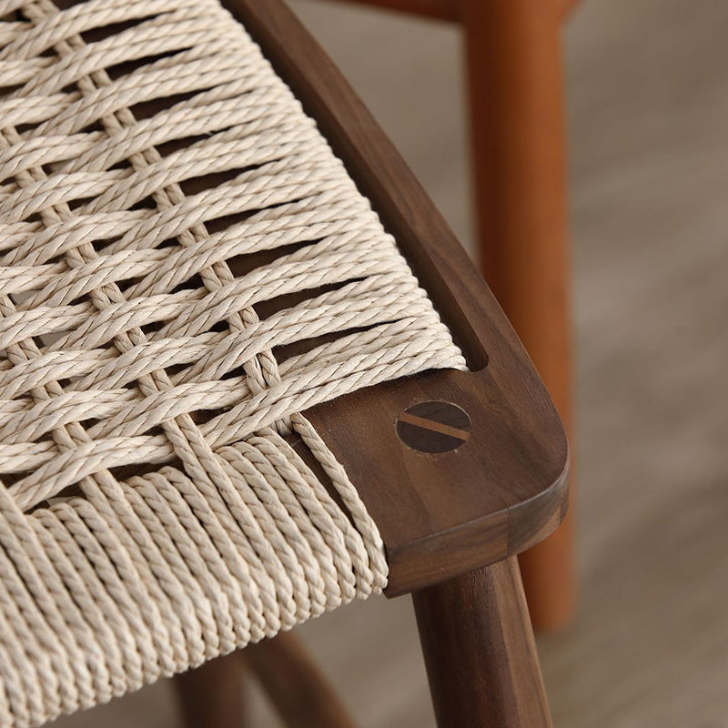 Traditional Japanese Square Braided Rope Seat Solid Wood Dining Chair Footrest For Dining Room