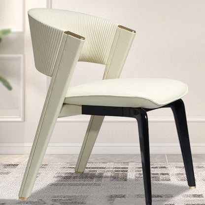 Modern Luxury Square Microfiber Leather Metal Frame Dining Chair Arc Back For Dining Room