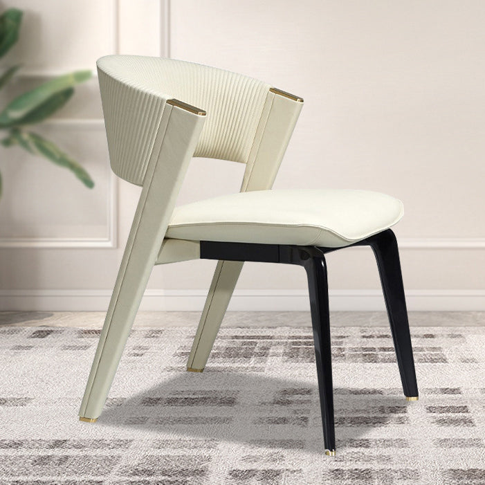 Modern Luxury Square Microfiber Leather Metal Frame Dining Chair Arc Back For Dining Room