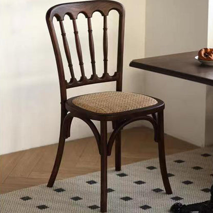 Contemporary Retro Square Rattan Weaving Seat Solid Wood Dining Chair Backrest For Dining Room