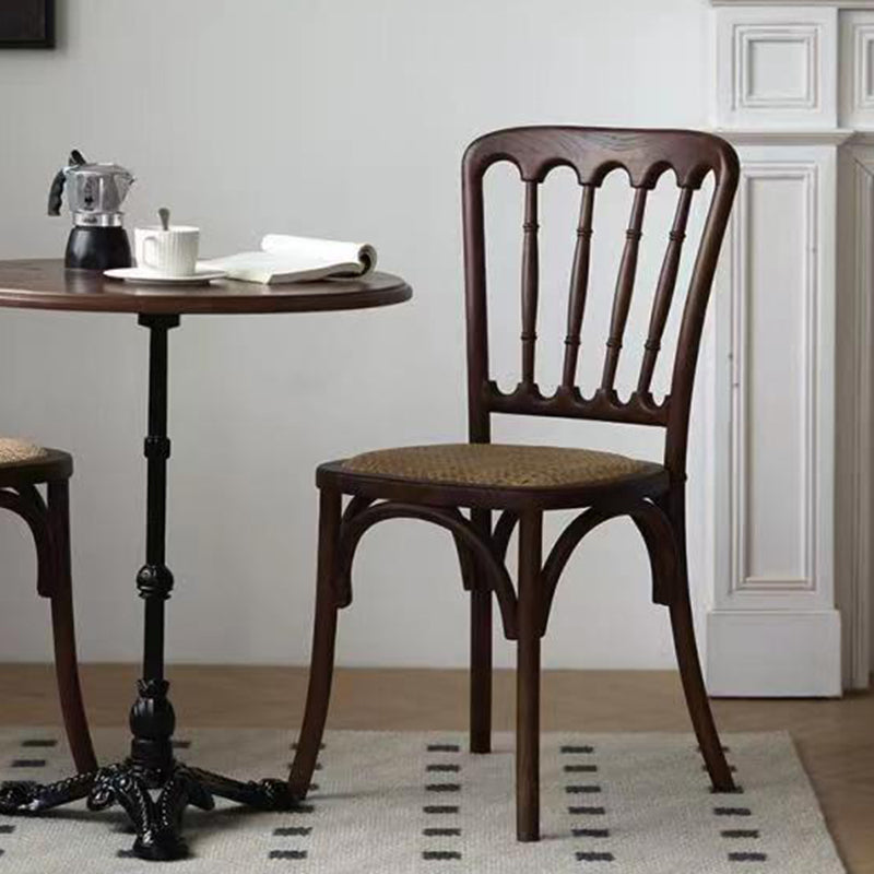 Contemporary Retro Square Rattan Weaving Seat Solid Wood Dining Chair Backrest For Dining Room