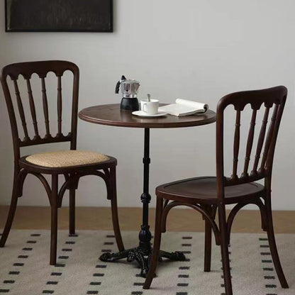 Contemporary Retro Square Rattan Weaving Seat Solid Wood Dining Chair Backrest For Dining Room