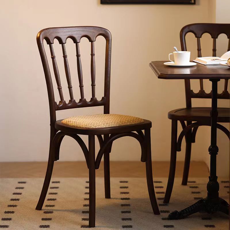 Contemporary Retro Square Rattan Weaving Seat Solid Wood Dining Chair Backrest For Dining Room
