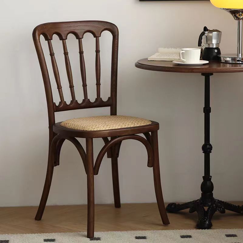 Contemporary Retro Square Rattan Weaving Seat Solid Wood Dining Chair Backrest For Dining Room