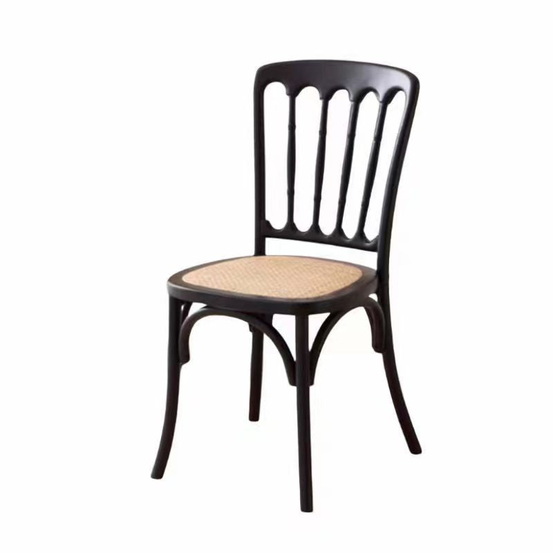 Contemporary Retro Square Rattan Weaving Seat Solid Wood Dining Chair Backrest For Dining Room