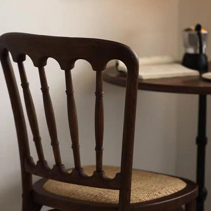 Contemporary Retro Square Rattan Weaving Seat Solid Wood Dining Chair Backrest For Dining Room