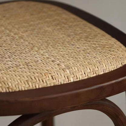 Contemporary Retro Square Rattan Weaving Seat Solid Wood Dining Chair Backrest For Dining Room