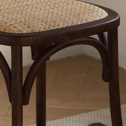 Contemporary Retro Square Rattan Weaving Seat Solid Wood Dining Chair Backrest For Dining Room
