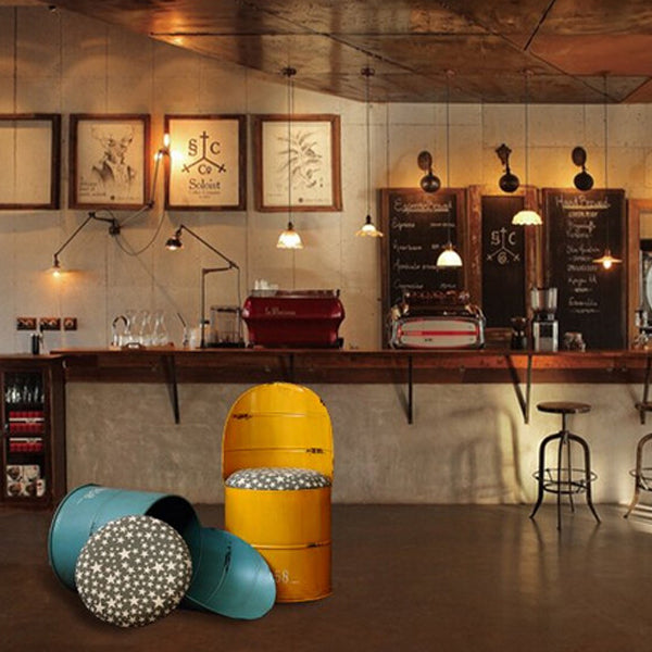 Contemporary Creative Distressed Iron Bucket Bar Stool Arc Back For Dining Room