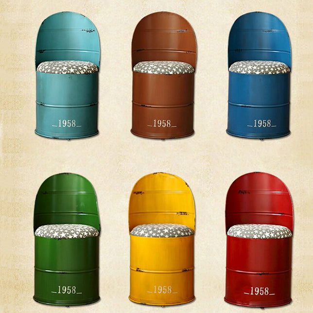 Contemporary Creative Distressed Iron Bucket Bar Stool Arc Back For Dining Room