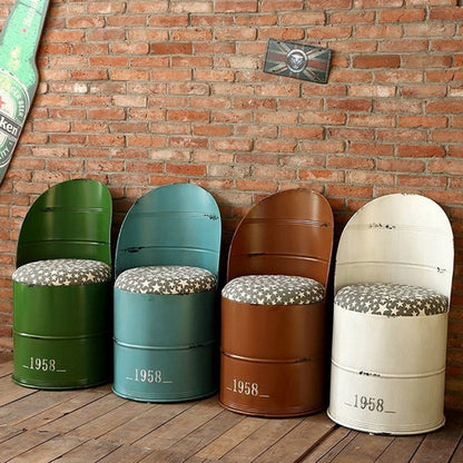 Contemporary Creative Distressed Iron Bucket Bar Stool Arc Back For Dining Room