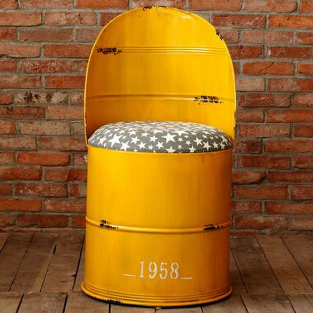 Contemporary Creative Distressed Iron Bucket Bar Stool Arc Back For Dining Room