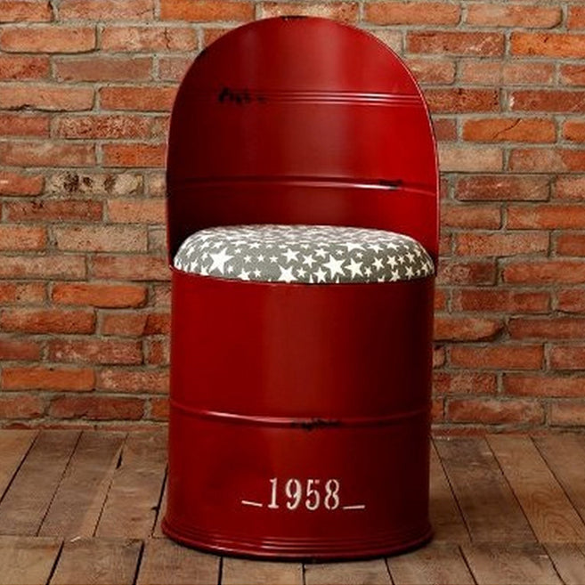 Contemporary Creative Distressed Iron Bucket Bar Stool Arc Back For Dining Room