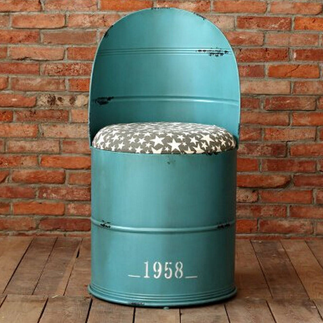 Contemporary Creative Distressed Iron Bucket Bar Stool Arc Back For Dining Room