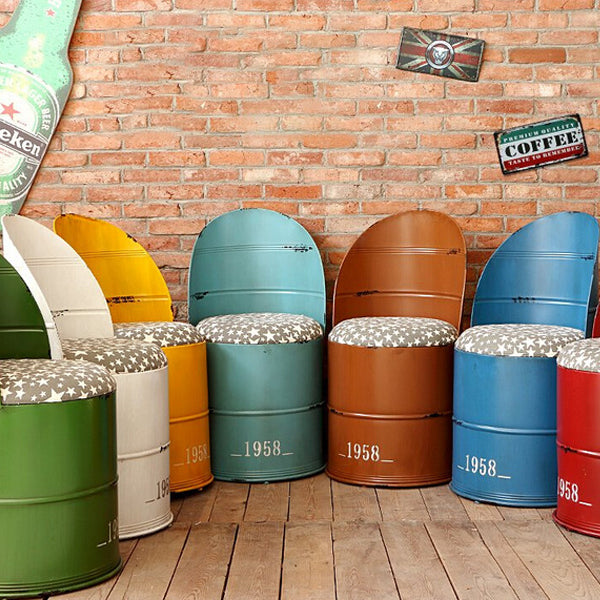 Contemporary Creative Distressed Iron Bucket Bar Stool Arc Back For Dining Room