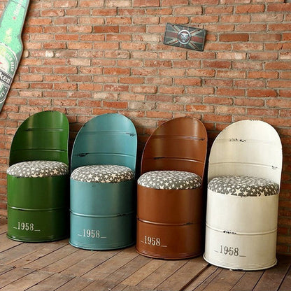 Contemporary Creative Distressed Iron Bucket Bar Stool Arc Back For Dining Room