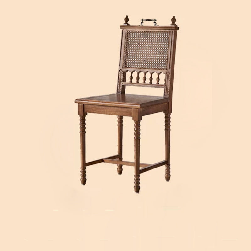 Traditional French Square Solid Wood Rattan Dining Chair Backrest Footrest For Dining Room